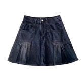 Schwarzer Vintage-Jeansrock mit Falten